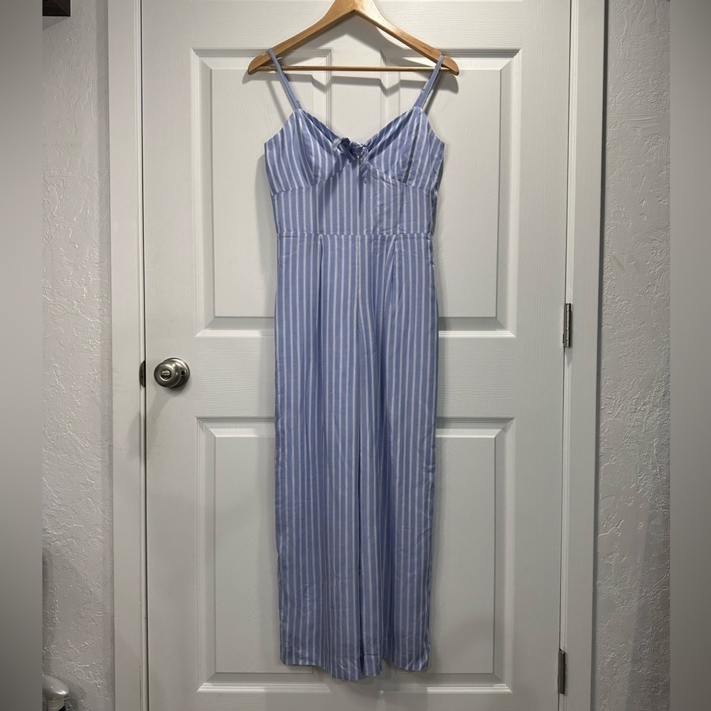 NWT J.Crew Striped Front Tie Jumpsuit Blue & White Size 0